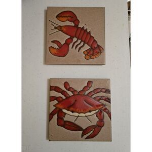 2 Vintage Besheer Art Tiles Crab and Lobster